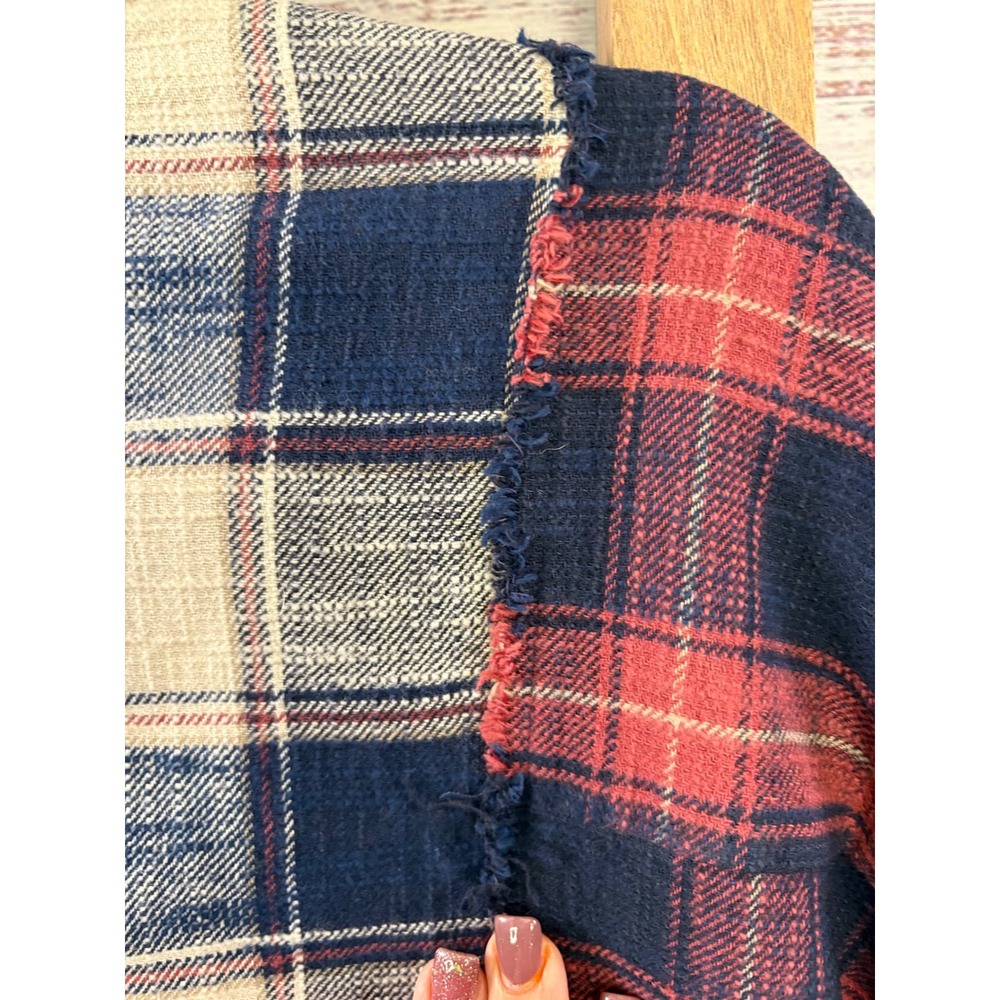 A.Peach Womens Colorblock Plaid Flannel Distressed Frayed Hem Shirt Large - Picture 8 of 8
